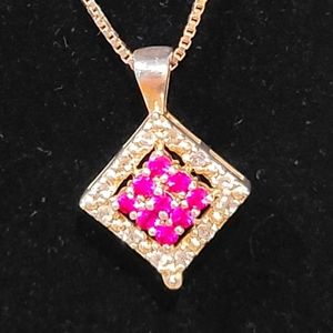 Sterling Silver Ruby and CZ Necklace